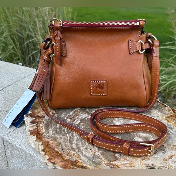 Dooney & Bourke Mini Zip Crossbody Florentine Leather Natural Brown NWT - Picture 1 of 17